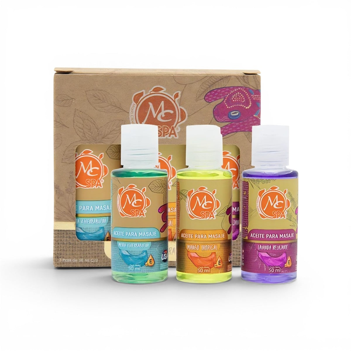 Kit de aceites para masaje 3 pzs de 50ml c/u LAVANDA, MANGO Y MENTA-HIERBABUENA