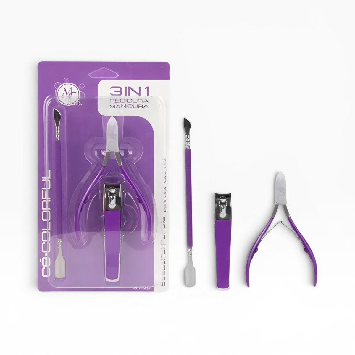COLORFUL SET DE MANICURE 3en1 (Alicata, Corta Uñas y Empujador de Cuticula)  Beautiful Purple